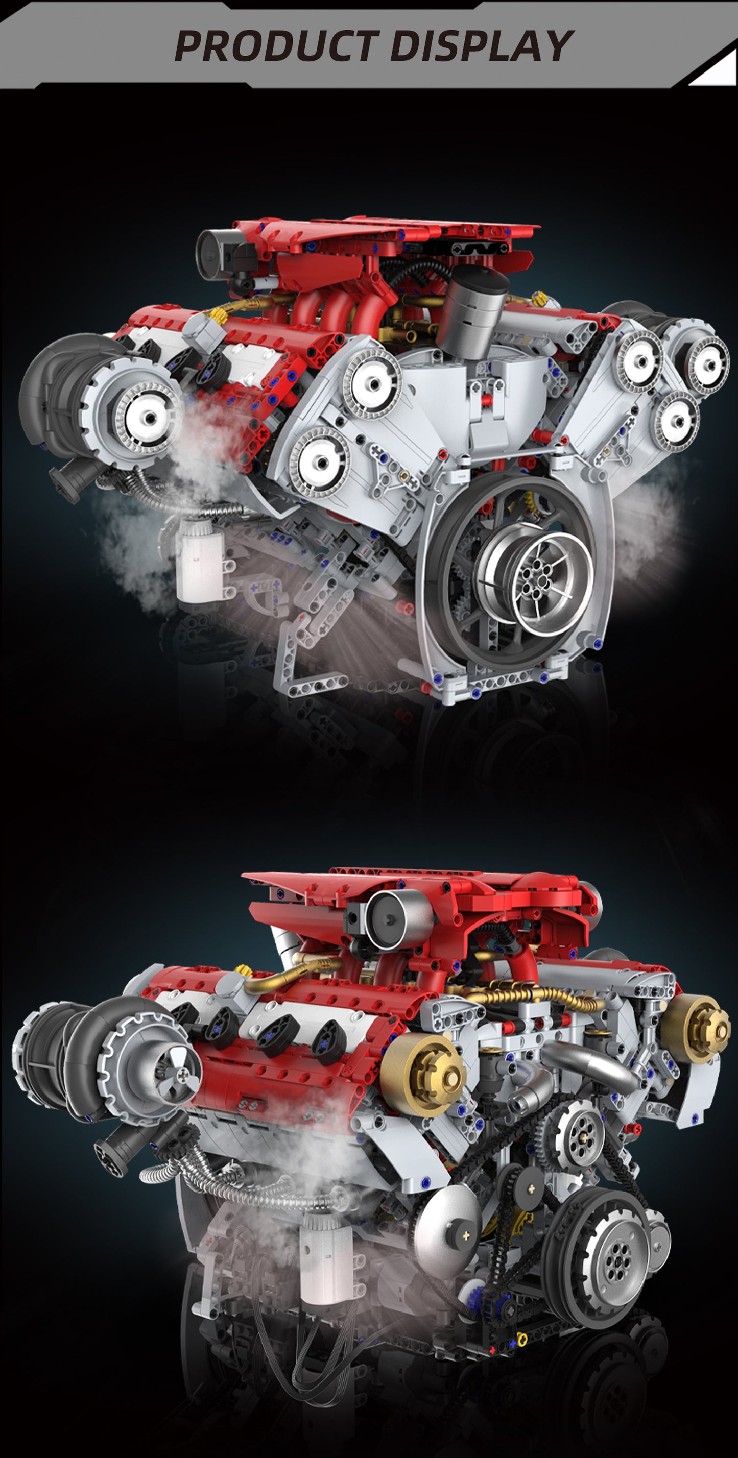 Ferrari-Style Realistic V8 Engine Model Building Kit, Motorized with APP Control & LED Lights - 3160+ PCS