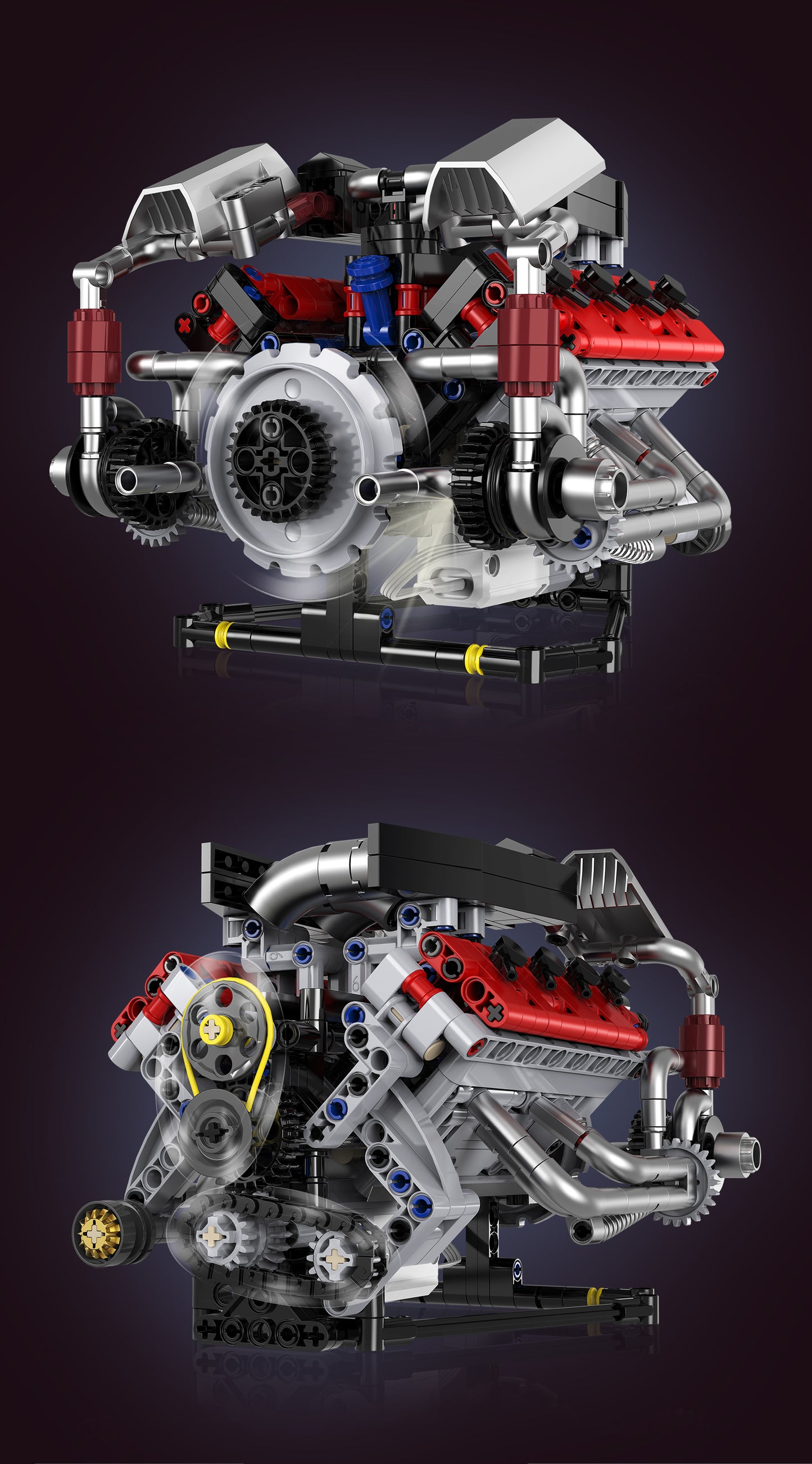 Ferrari-Style Realistic V8 Engine Model Building Kit, Motorized with APP Control & LED Lights - 700+ PCS