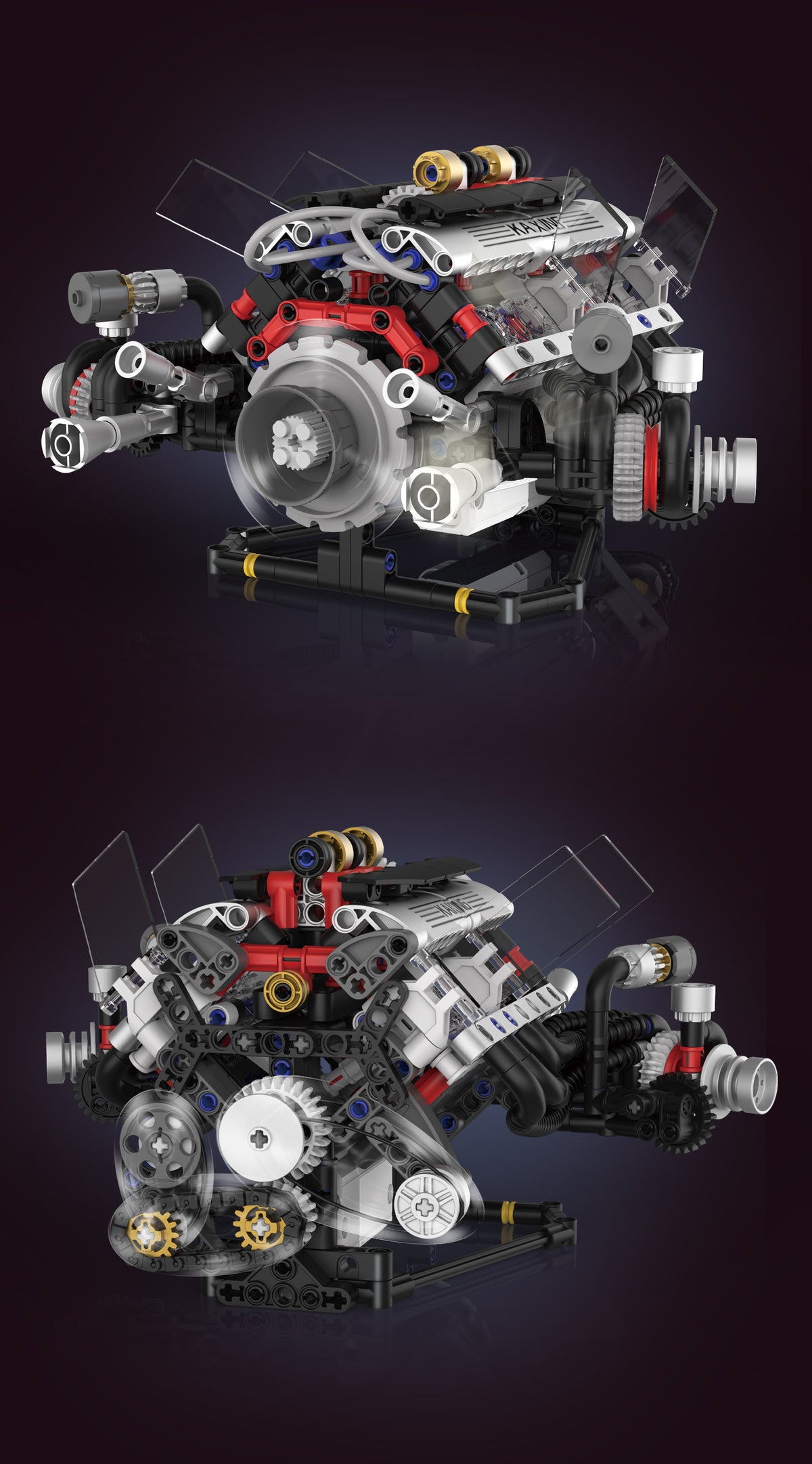 Realistic V8 Engine BMW-Style Realistic V8 Engine Model Building Kit, Motorized with APP C ...