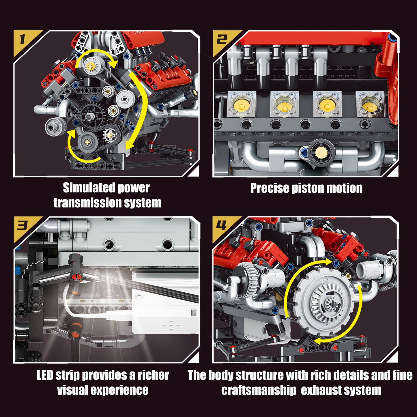 Ferrari-Style Realistic V8 Engine Model Building Kit, Motorized with APP Control & LED Lights - 665+ PCS