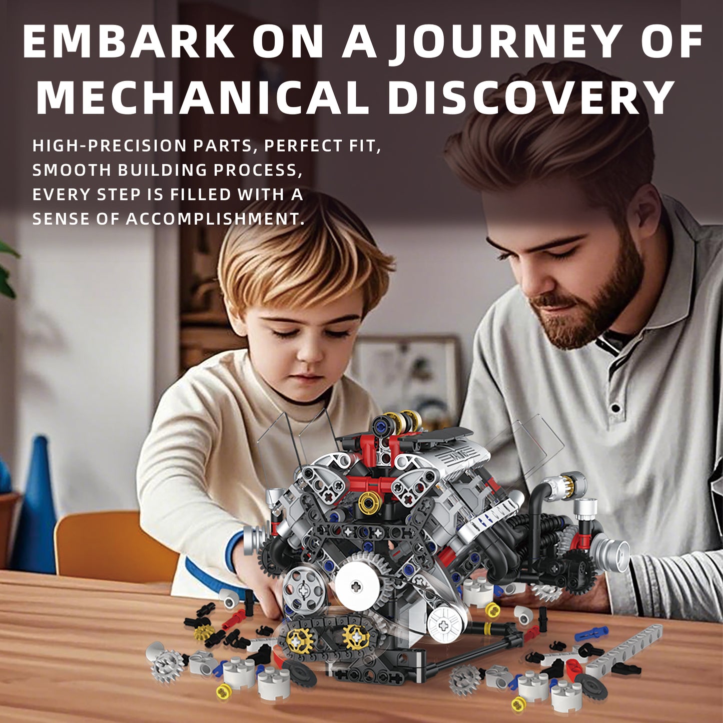 BMW-Style Realistic V8 Engine Model Building Kit, Motorized with APP Control & LED Lights - 660+ PCS