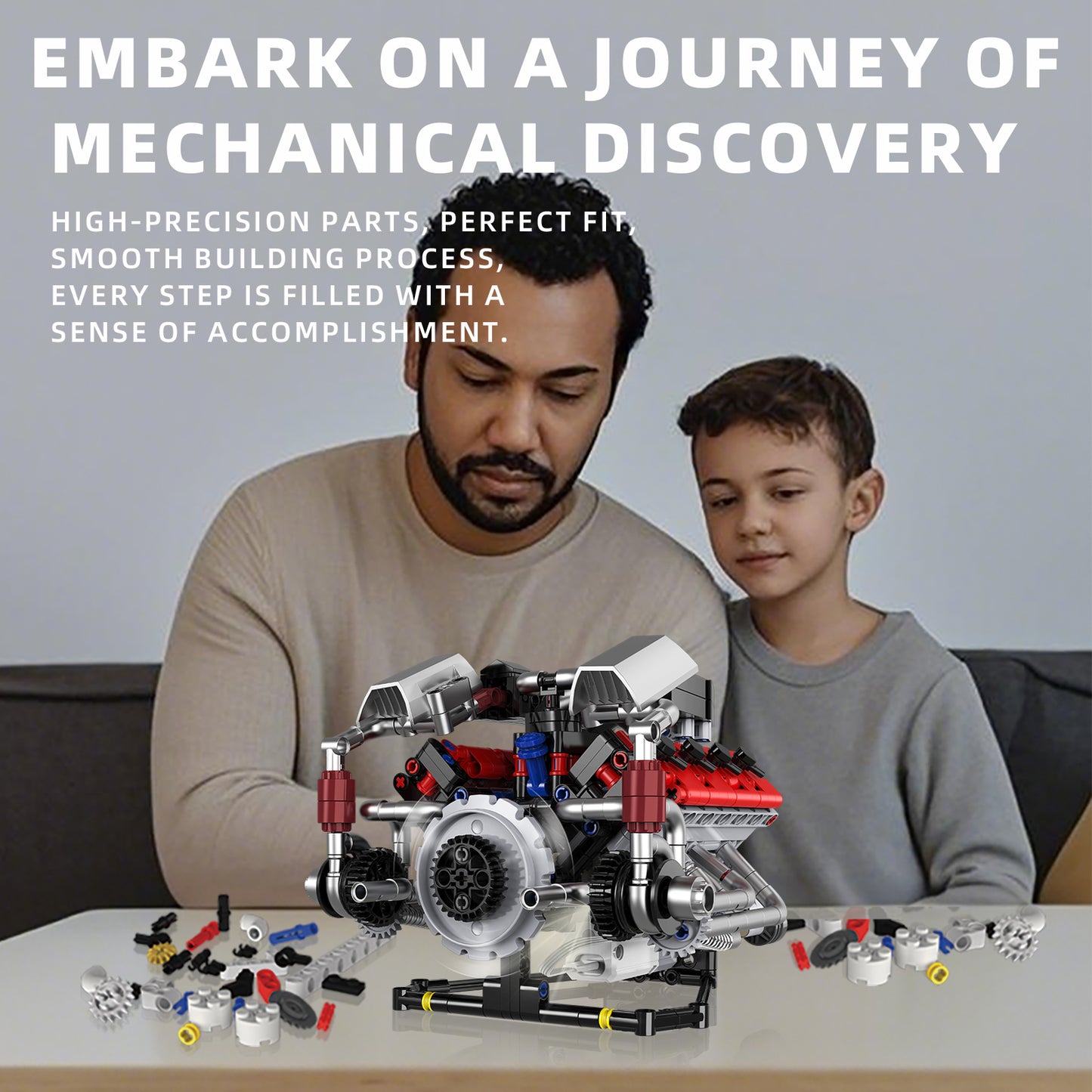 Ferrari-Style Realistic V8 Engine Model Building Kit, Motorized with APP Control & LED Lights - 700+ PCS