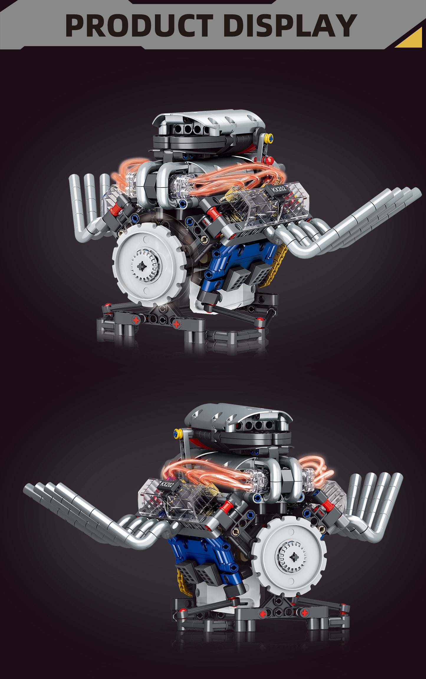 Hellcat-Style Realistic Engine Model Building Kit, Motorized with APP Control & LED Lights - 665+ PCS
