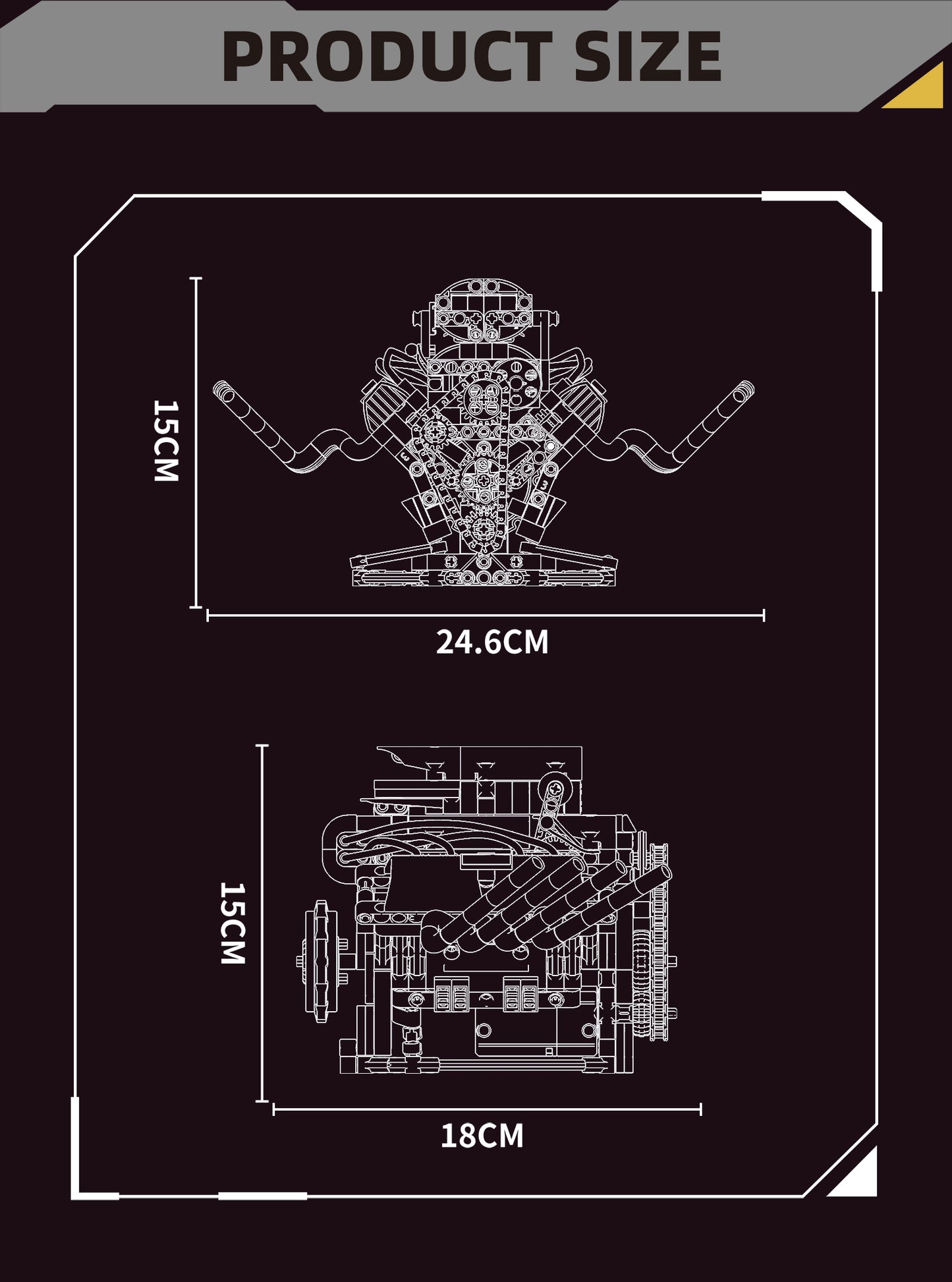Hellcat-Style Realistic Engine Model Building Kit, Motorized with APP Control & LED Lights - 665+ PCS
