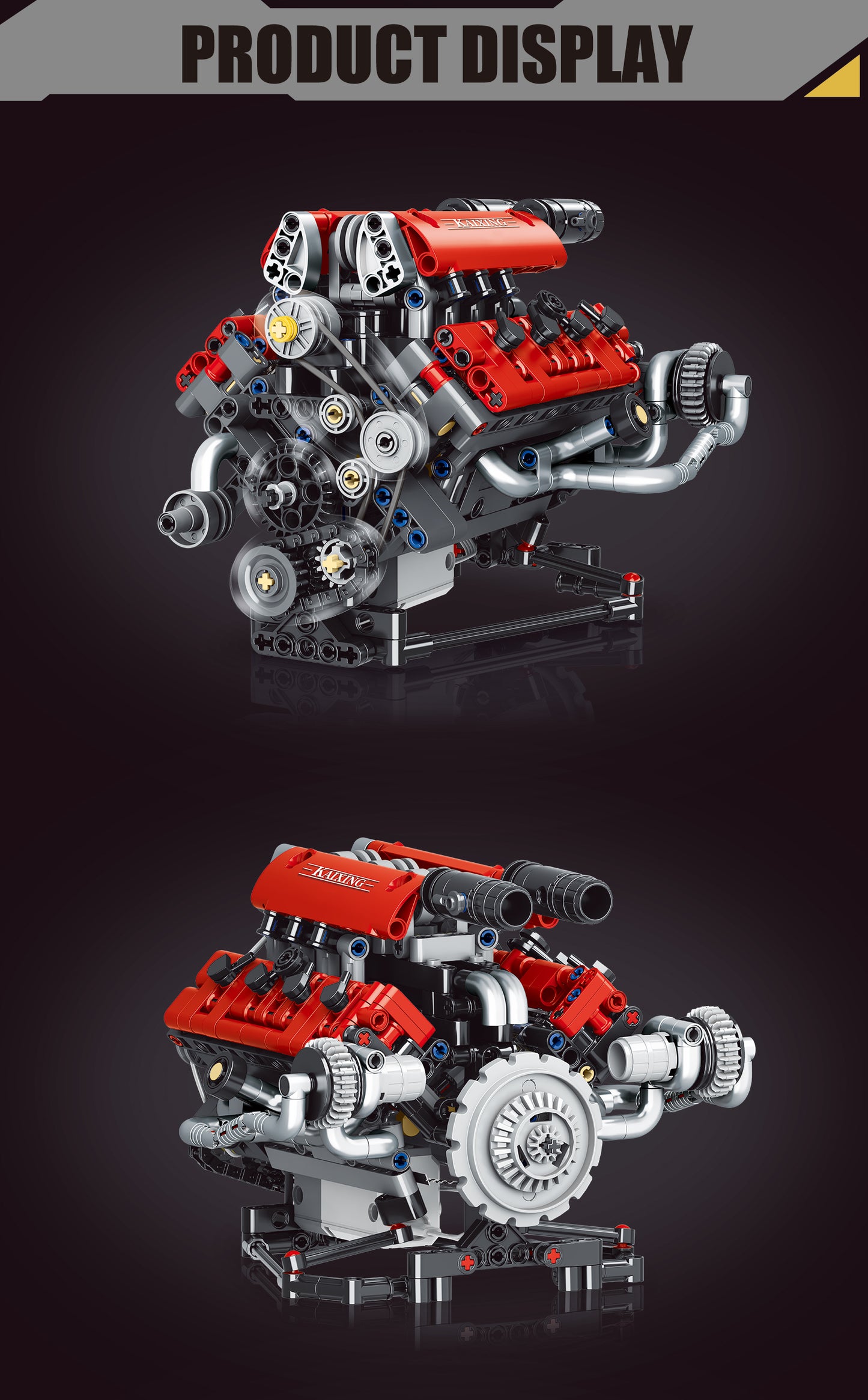 Ferrari-Style Realistic V8 Engine Model Building Kit, Motorized with APP Control & LED Lights - 665+ PCS