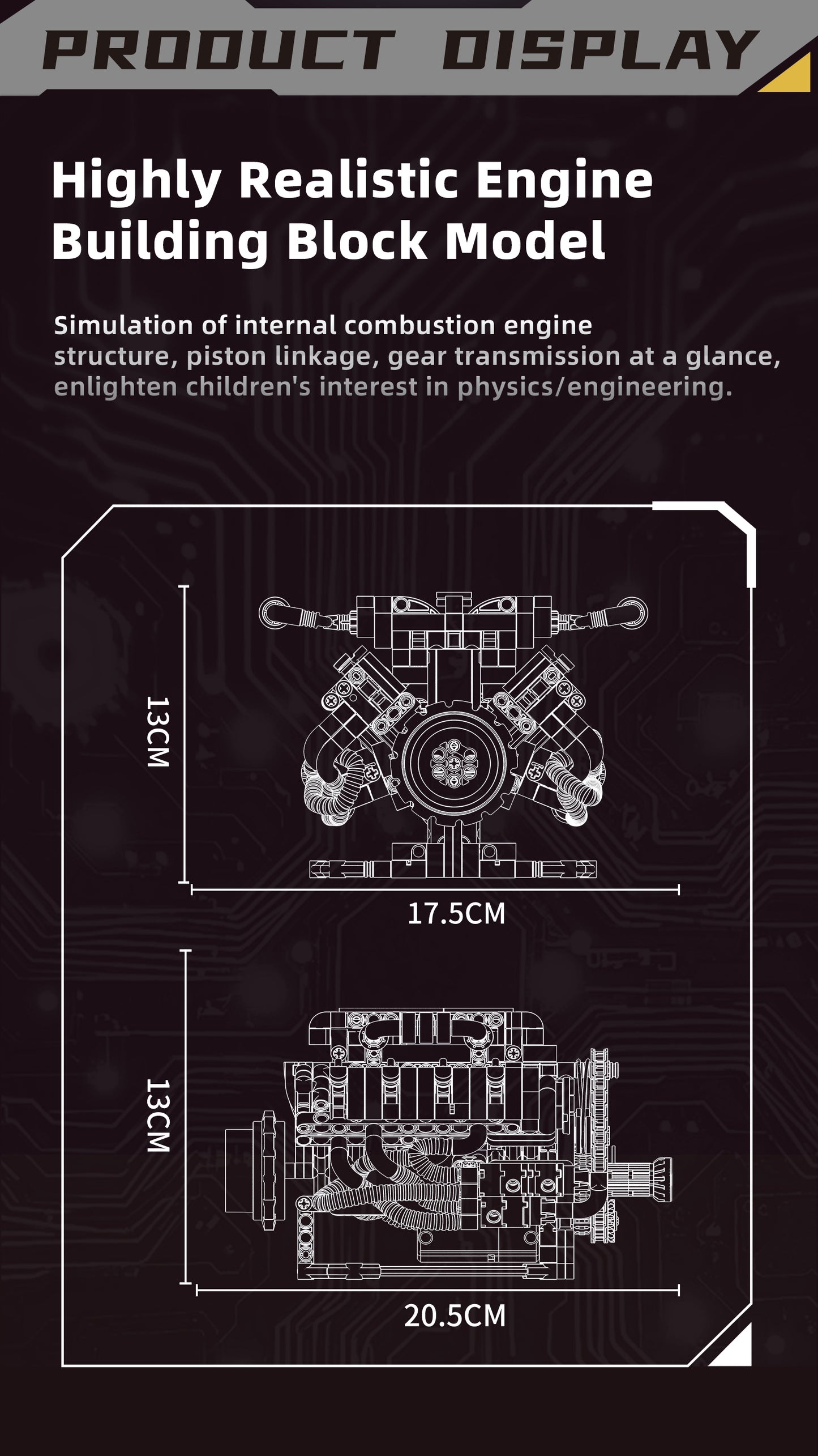 Lambo-Style Realistic V8 Engine Model Building Kit with APP Control & LED Lights - 715+ PCS STEM Toy, Collectible Display for Adults