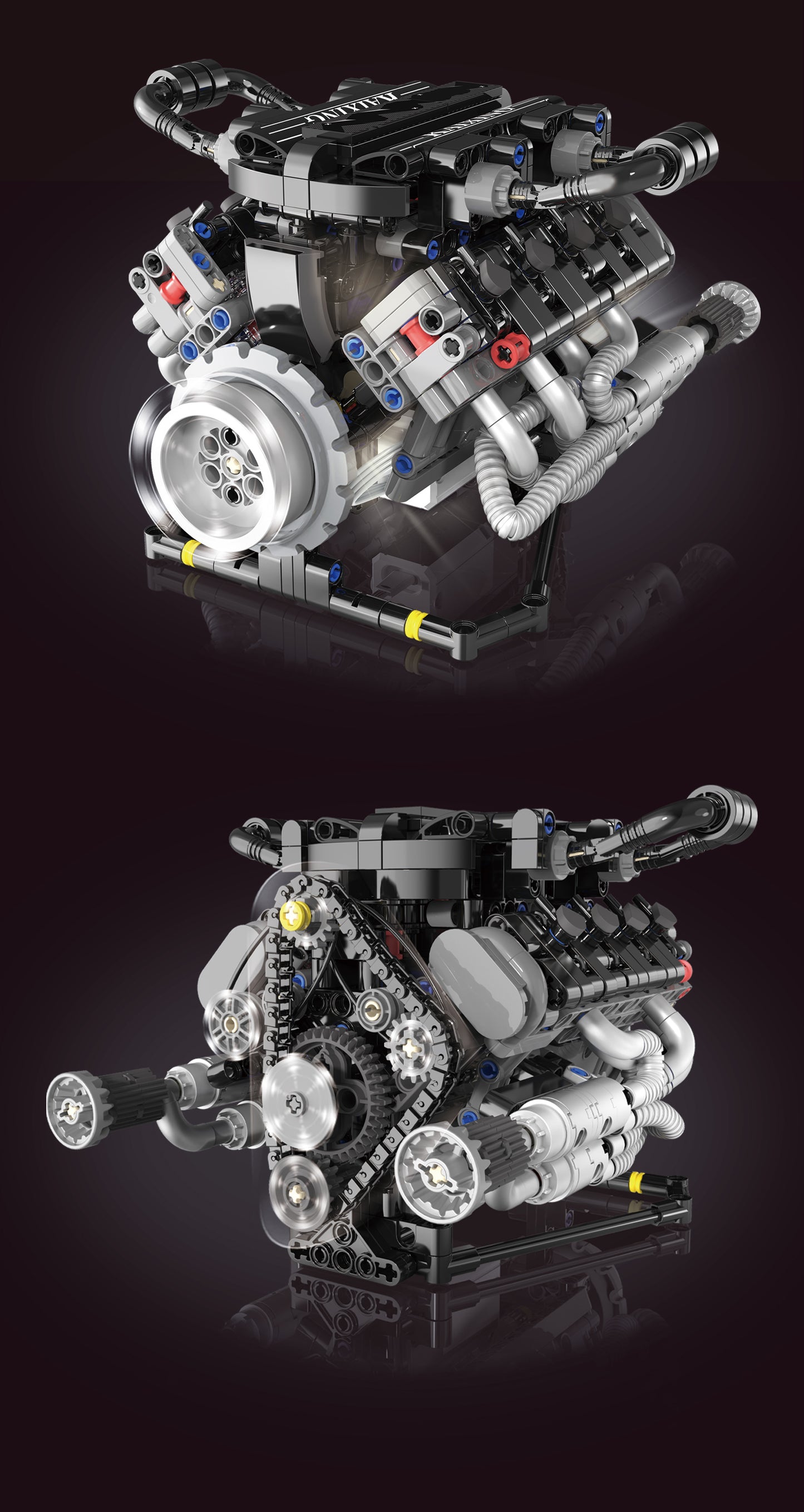 Lambo-Style Realistic V8 Engine Model Building Kit with APP Control & LED Lights - 715+ PCS STEM Toy, Collectible Display for Adults