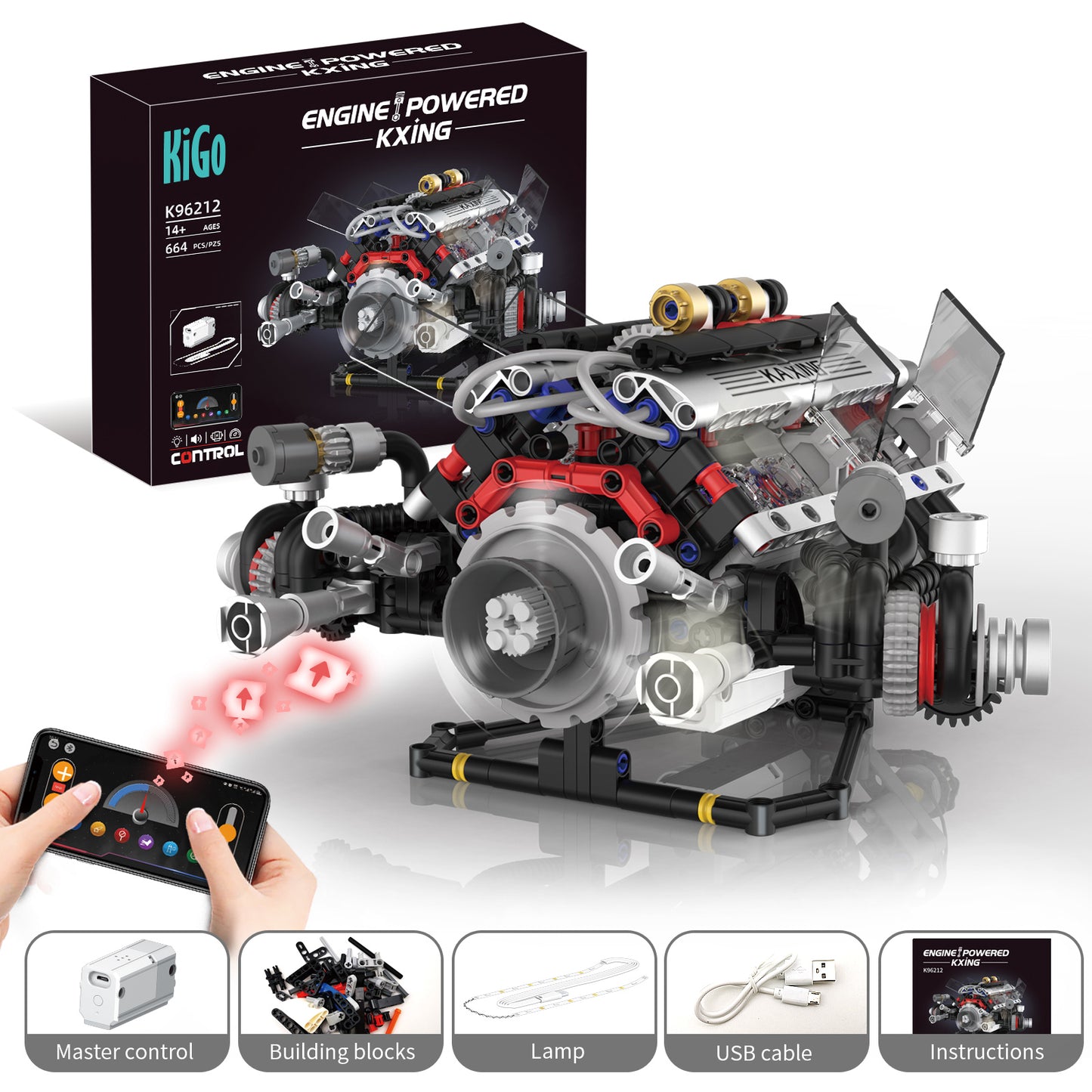 BMW-Style Realistic V8 Engine Model Building Kit, Motorized with APP Control & LED Lights - 660+ PCS