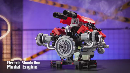 Ferrari-Style Realistic V8 Engine Model Building Kit, Motorized with APP Control & LED Lights - 665+ PCS