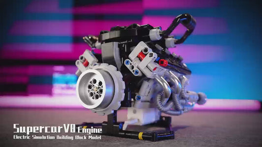 Lambo-Style Realistic V8 Engine Model Building Kit with APP Control & LED Lights - 715+ PCS STEM Toy, Collectible Display for Adults