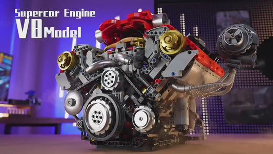 Ferrari-Style Realistic V8 Engine Model Building Kit, Motorized with APP Control & LED Lights - 3160+ PCS